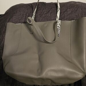Gray Leather Tote Bag